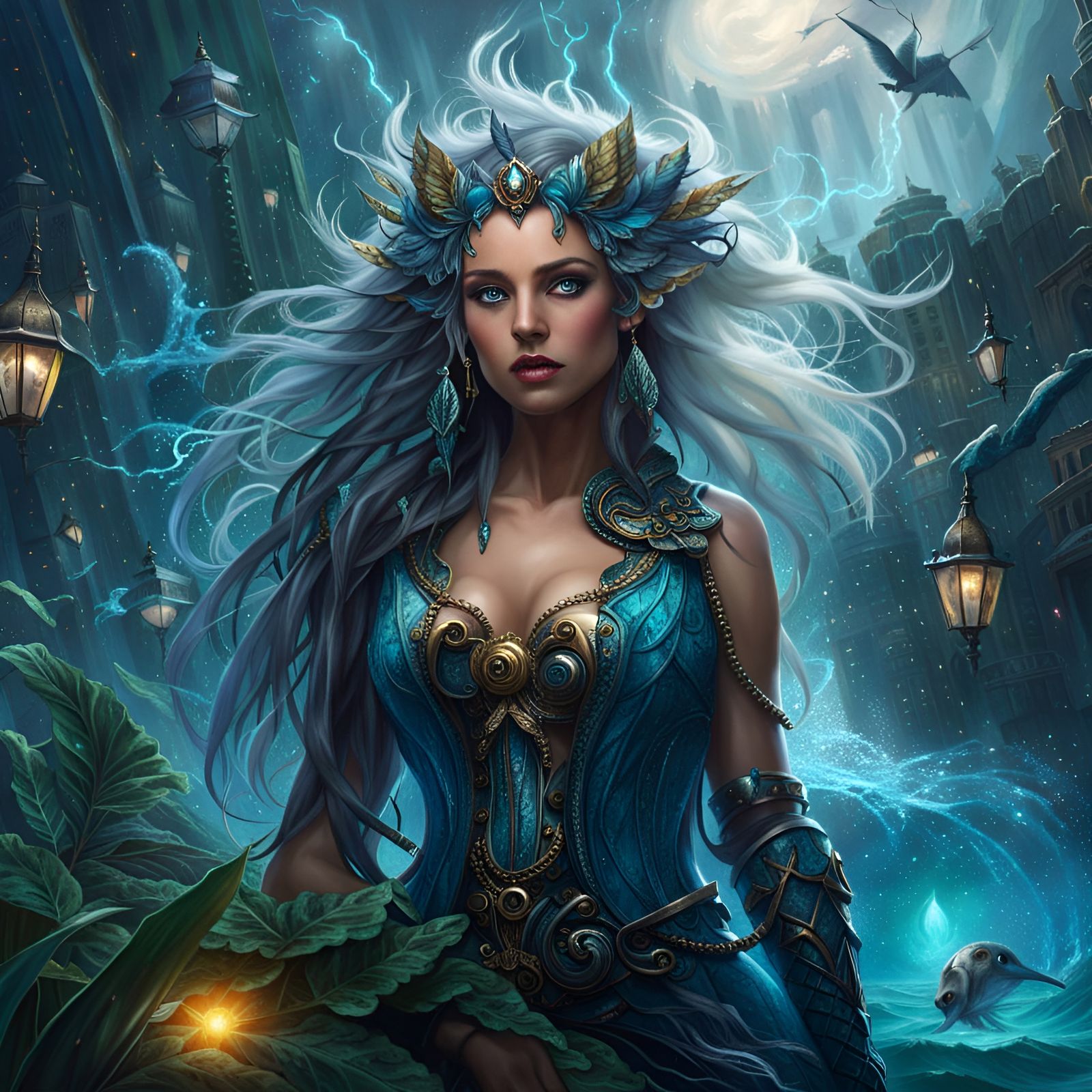 Aetherpunk Water Nymph with Storm Magic