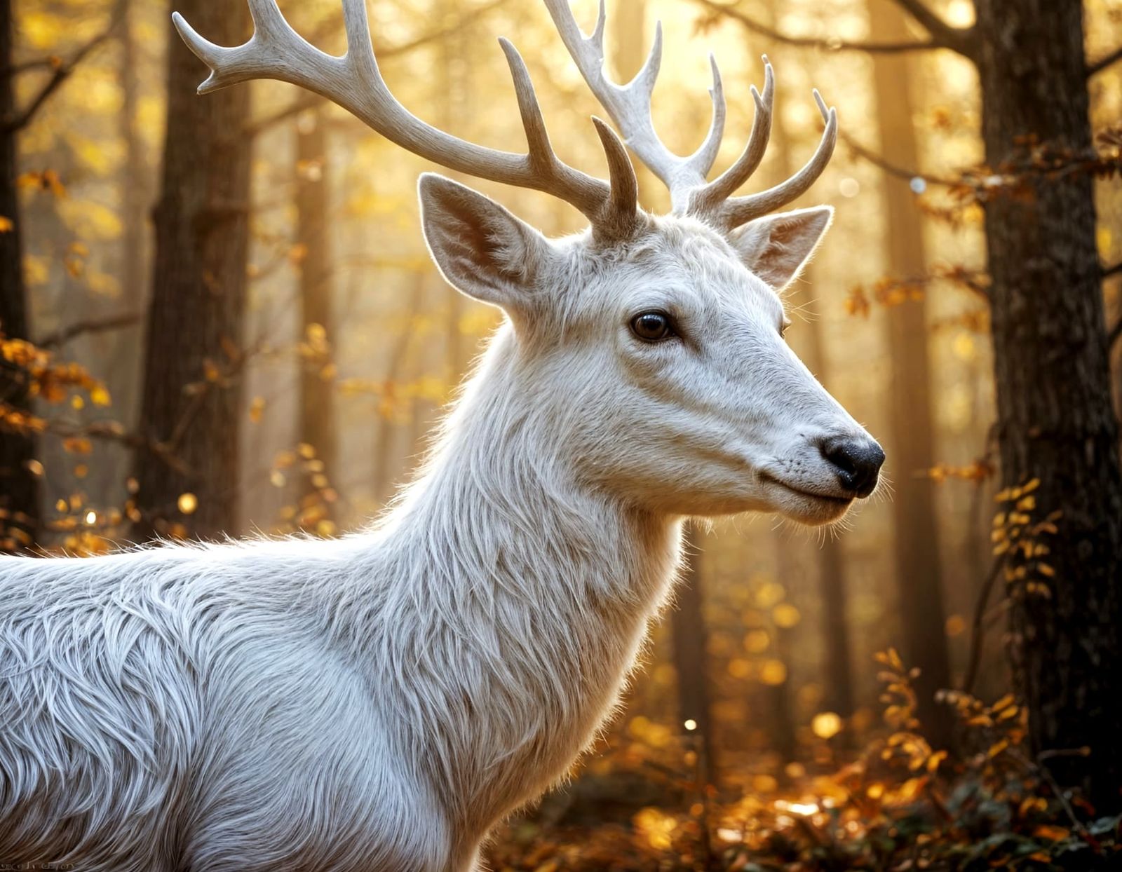 Ethereal White Deer in Forest Light