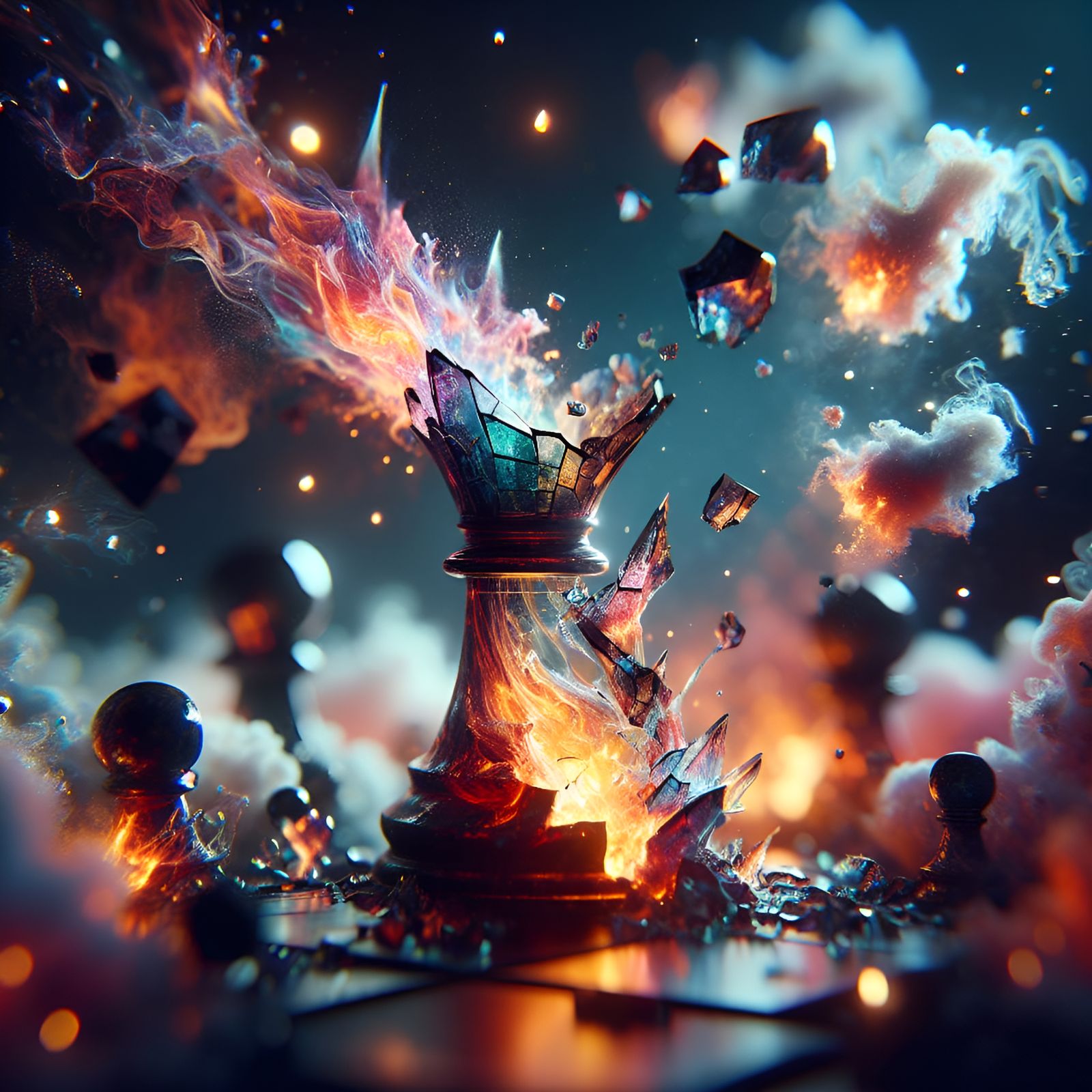 Fiery Chess Piece in Mystical Macro Scene