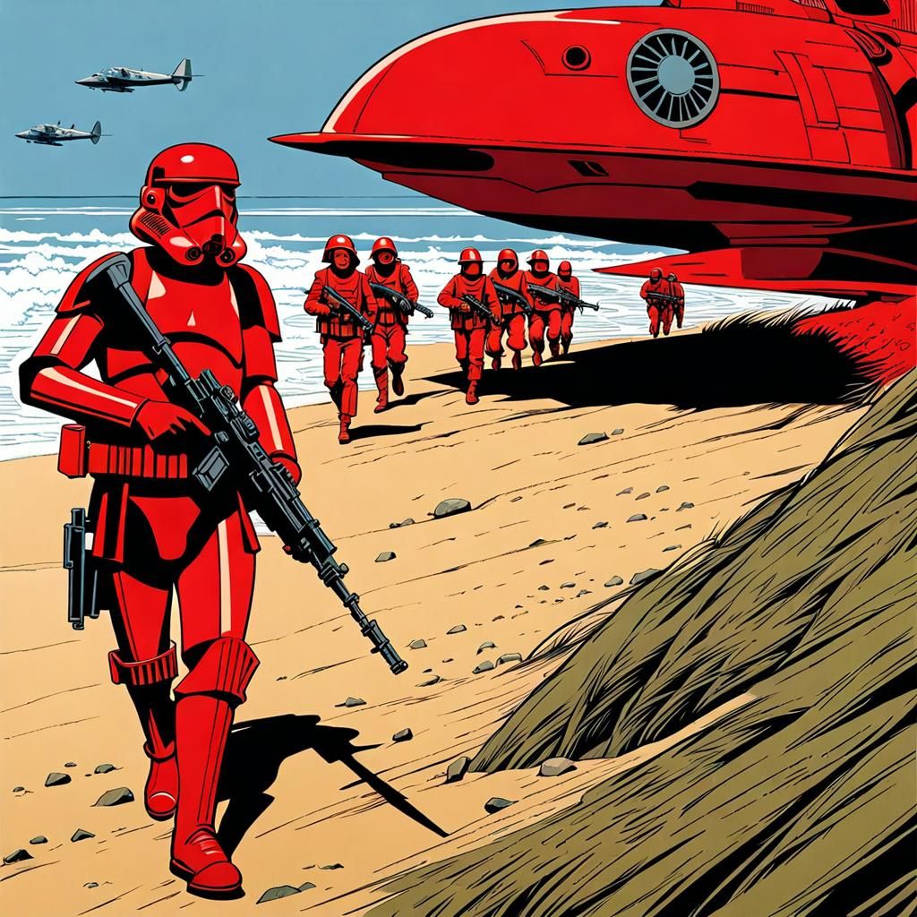 Sci-Fi Leader on Omaha Beach, Moebius Style
