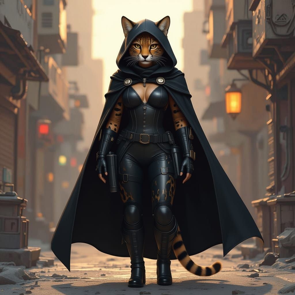 Tabaxi Rogue Character in Dieselpunk World