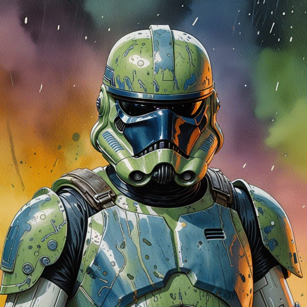 Stormtrooper in Green Armor, Comic Book Art Style