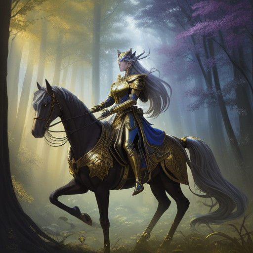 Ethereal Armored Maiden in Vibrant Mystic Forest