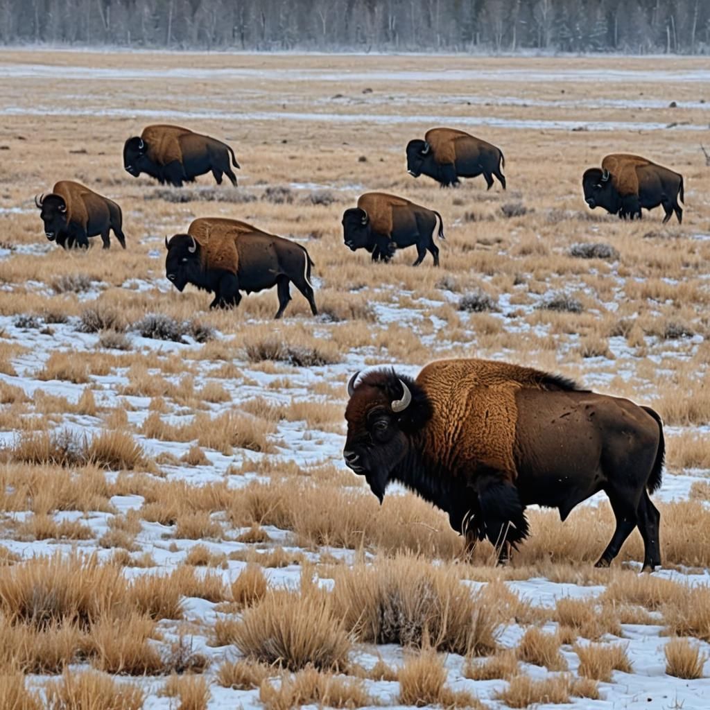 Bison Latifrons in Snowy Field