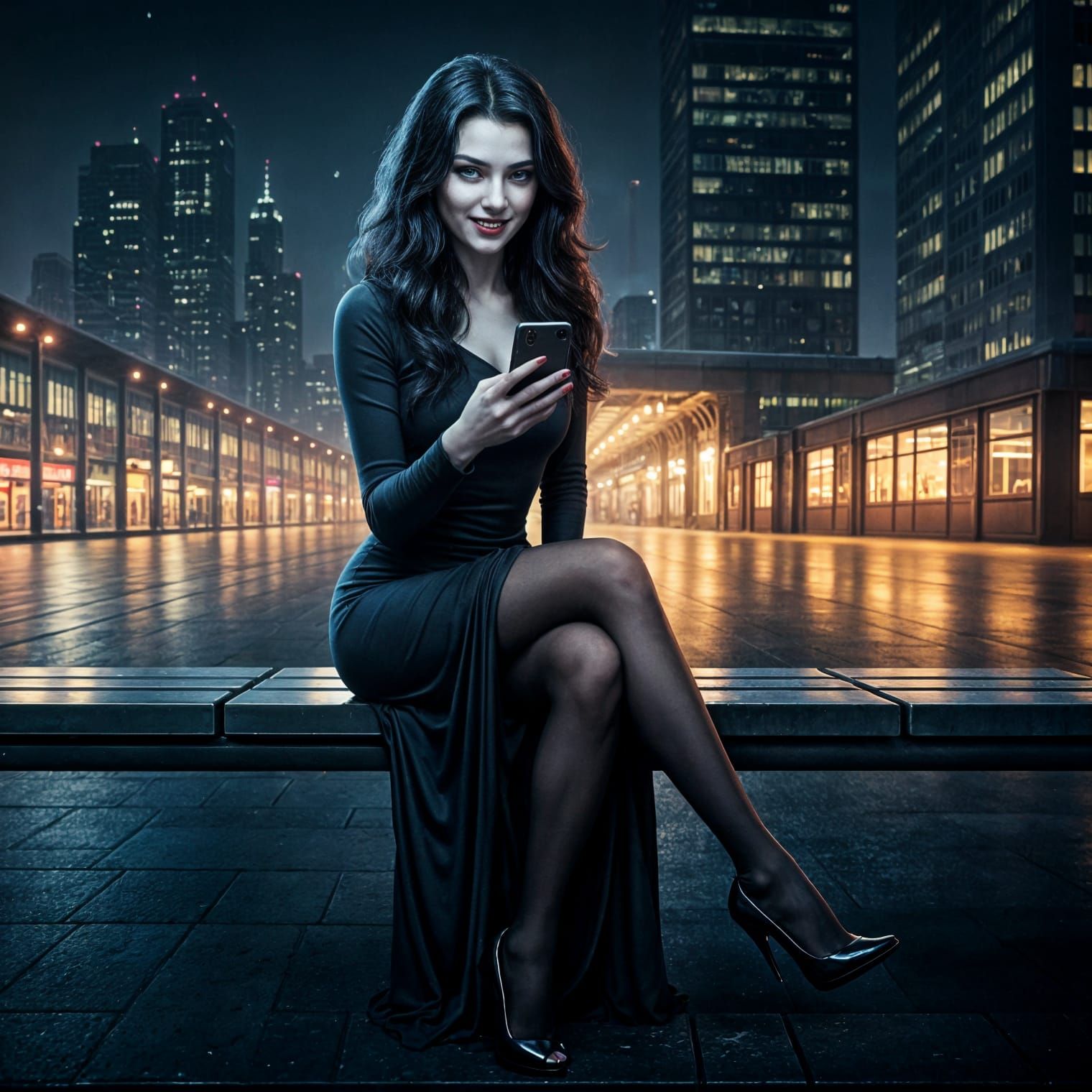 Vampire Woman in Midnight Train Station Scene