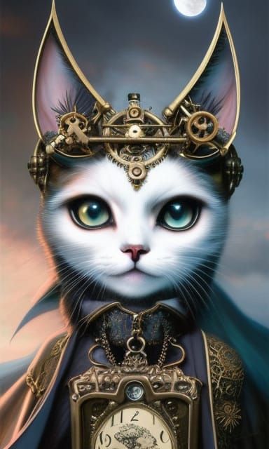 Steampunk Anime Cat Girl in Surreal Style