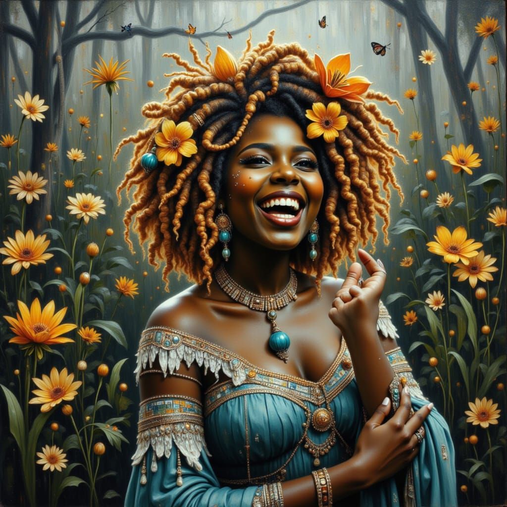 Curvy Faerie Witch Laughing in Greenhouse