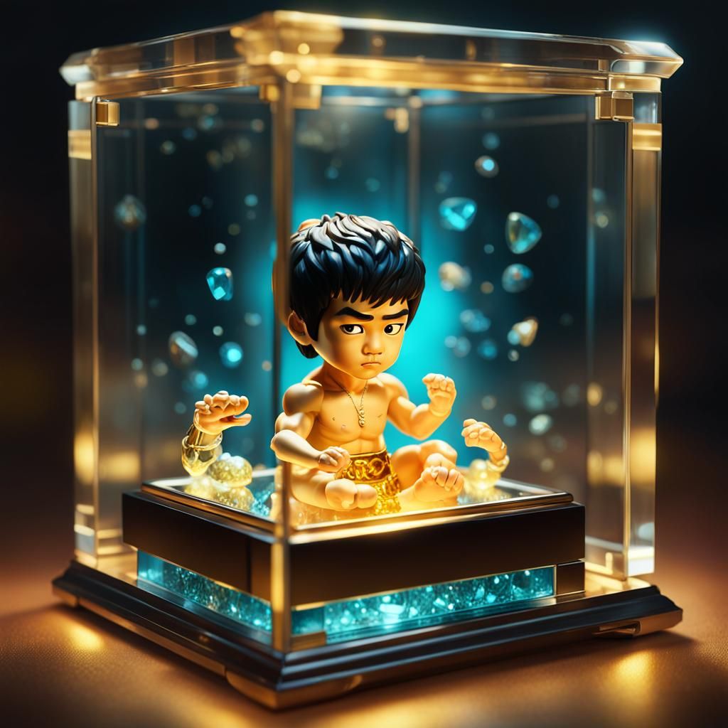 Miniature Baby Bruce Lee in Jewel Box