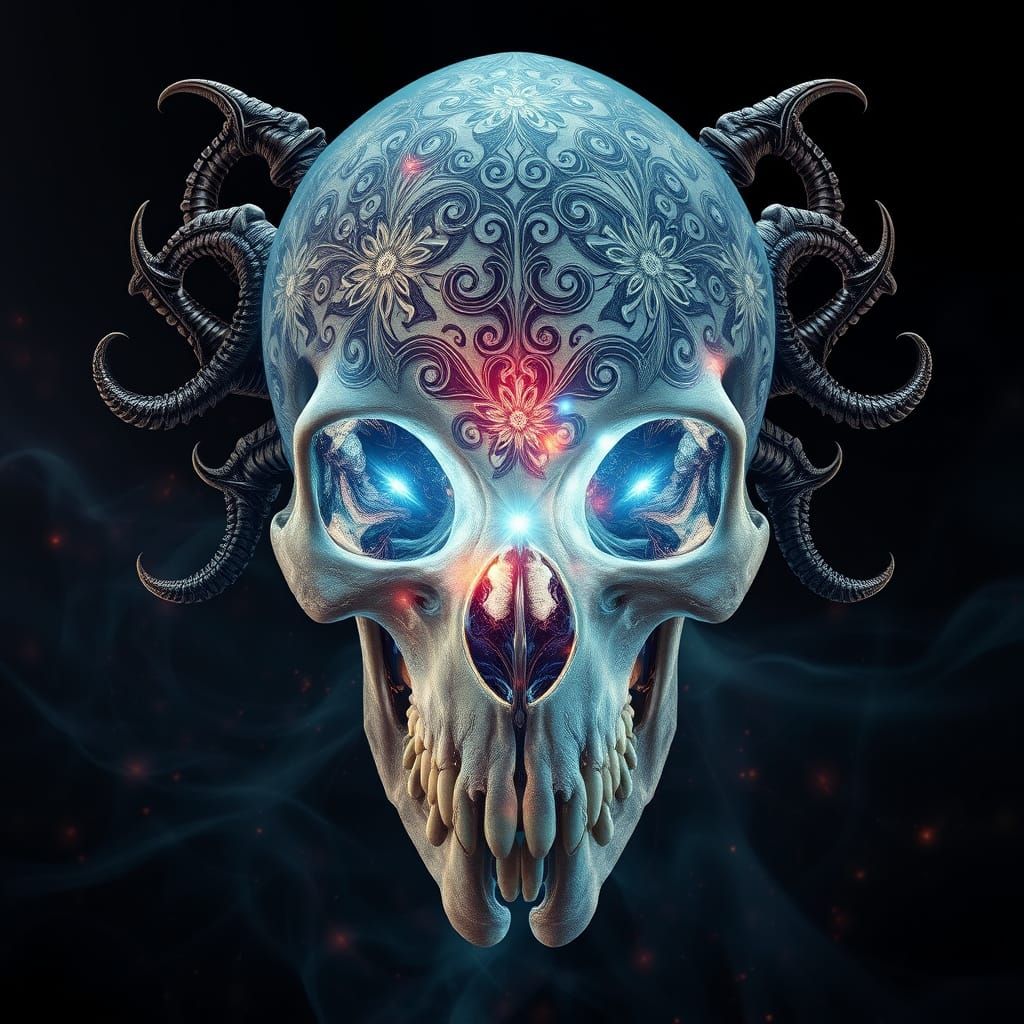 Surreal Skull Transformed by Cosmic Dance