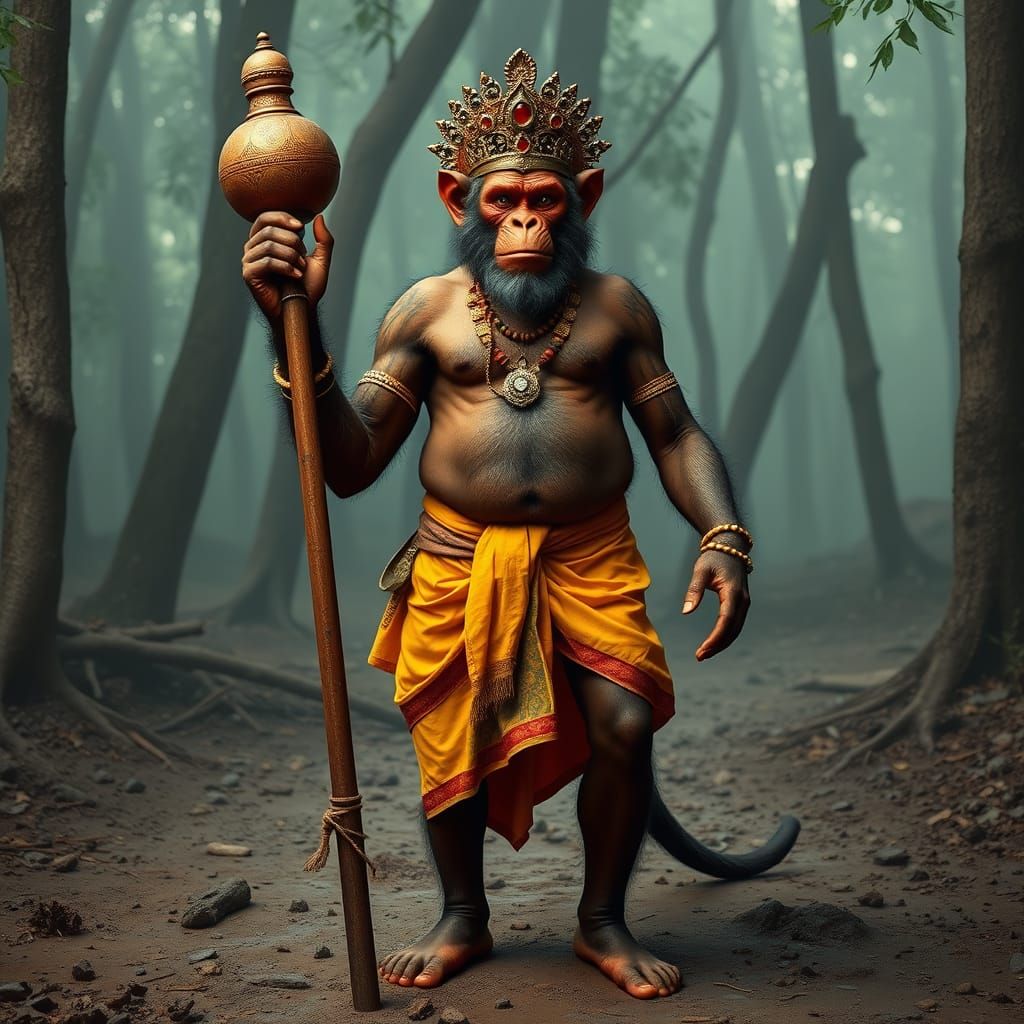 Powerful Monkey-Human Hybrid in Vibrant Indian Fantasy Lands...