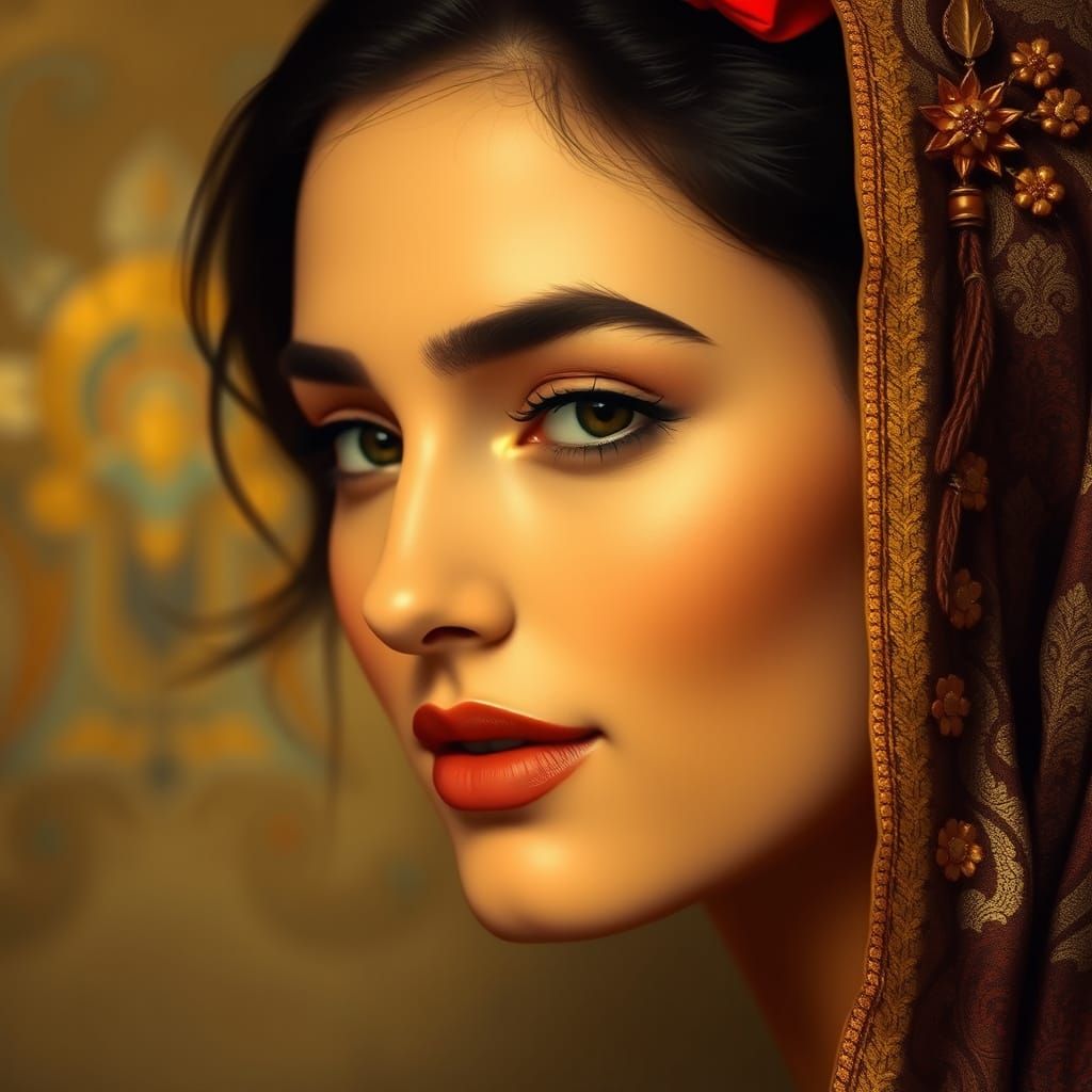Elegant Woman's Portrait in Art Nouveau Style