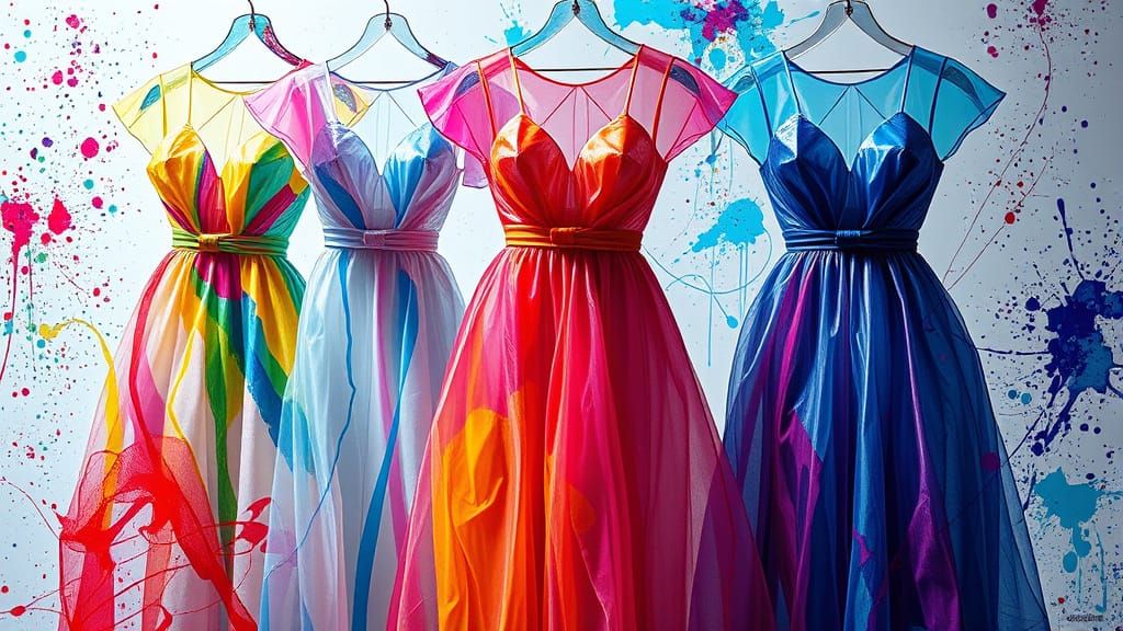 Ethereal Glass Dresses in Dynamic Graffiti Art Style