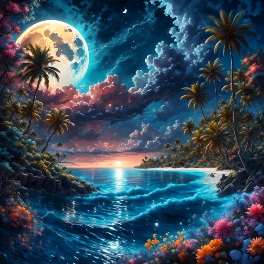 Maldives Moonlit Paradise with Tropical Flowers