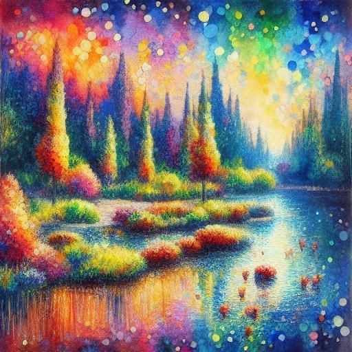 Watercolor Pond Landscape