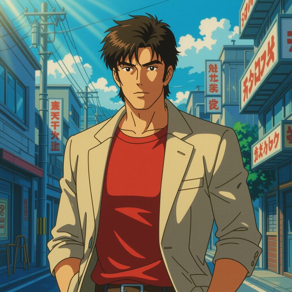 Ryo Saeba in Studio Ghibli Style with Vibrant Lighting