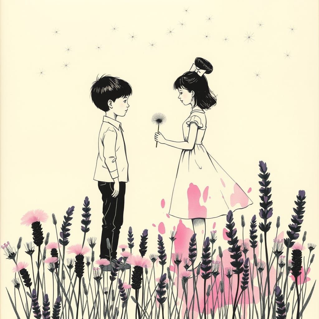 Romantic Surreal Dandelion Illustration in Vintage Style