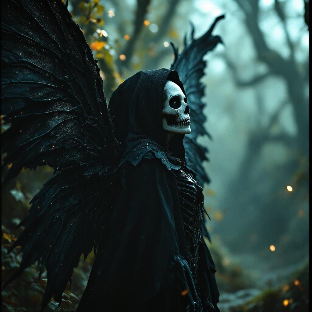 Dark Fairy Grim Reaper with Skeletal Wings