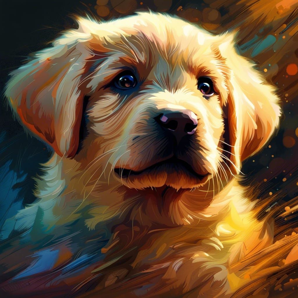 Cute Labrador Puppy in Impasto Oil Painting Style