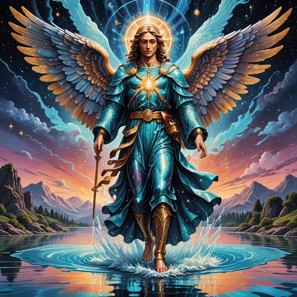 Archangel Gabriel Walking on Water in Astral Style