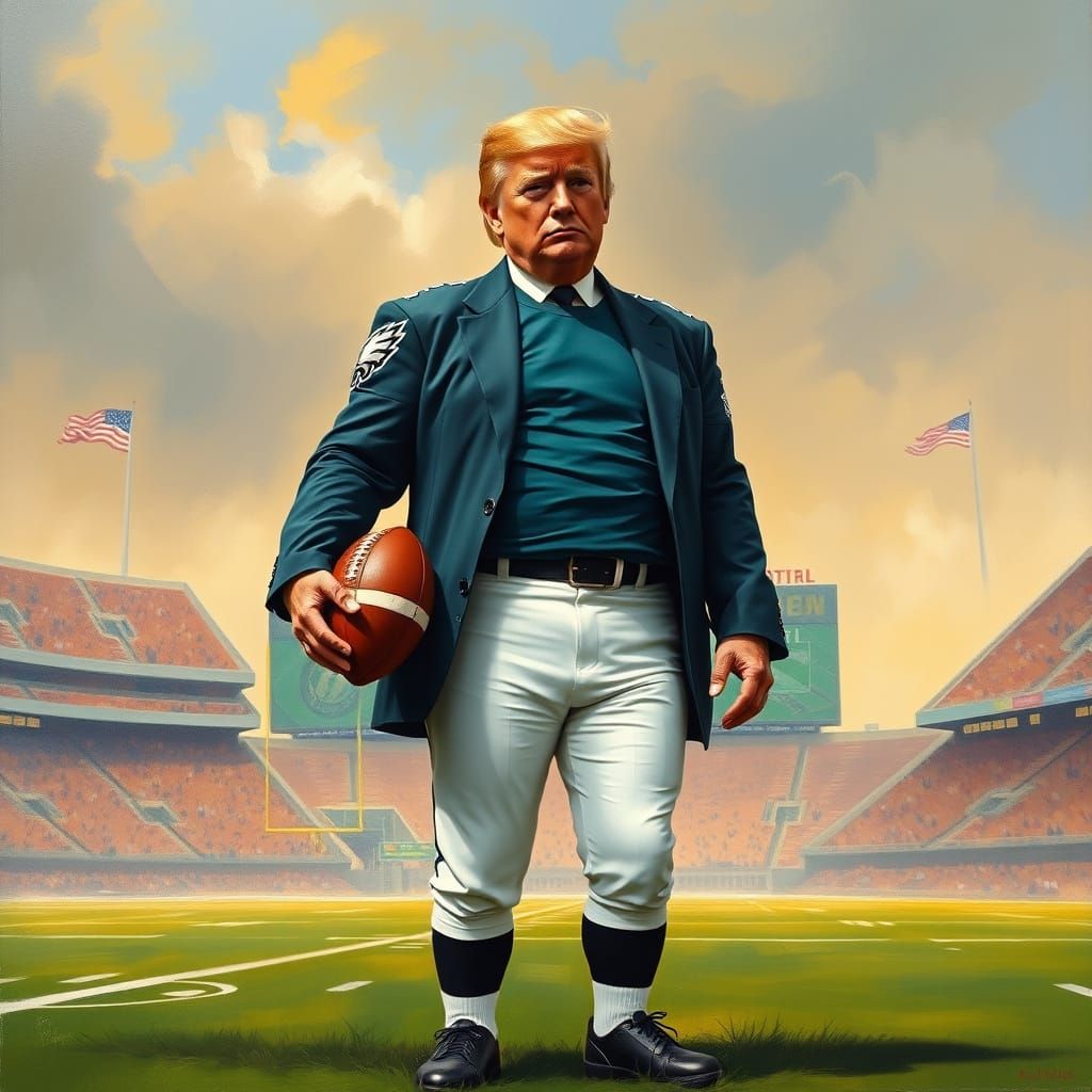 Donald Trump as Philadelphia Eagles Football Player in Impre...