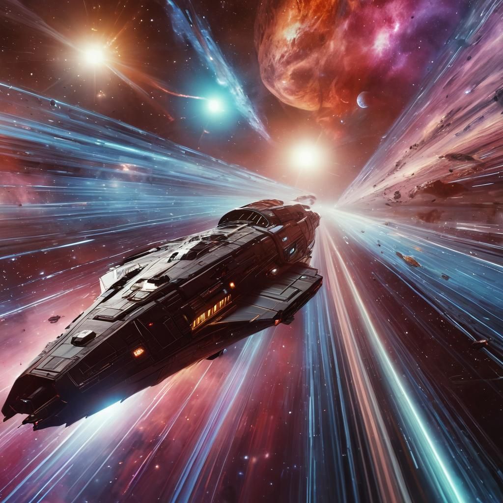 Sci-Fi Spaceship Soaring Through Colorful Nebula