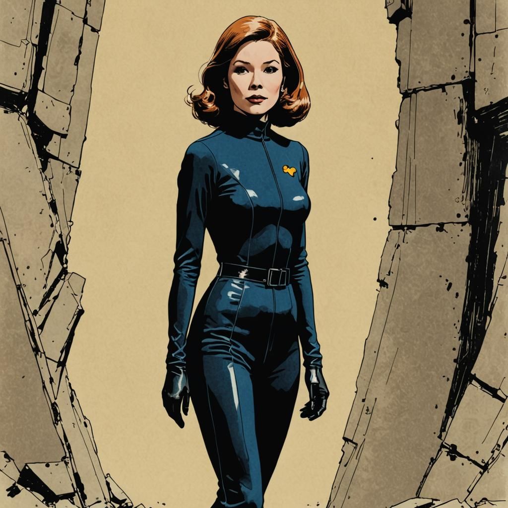 Diana Rigg Catsuit in Hergé Comic Style