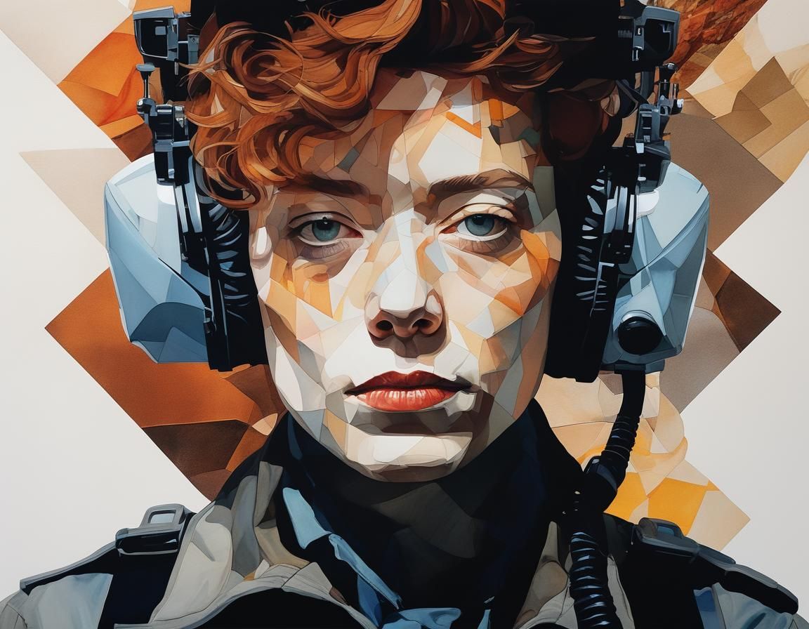 Sci-Fi Western Pilot Portrait in Graphic Design Style