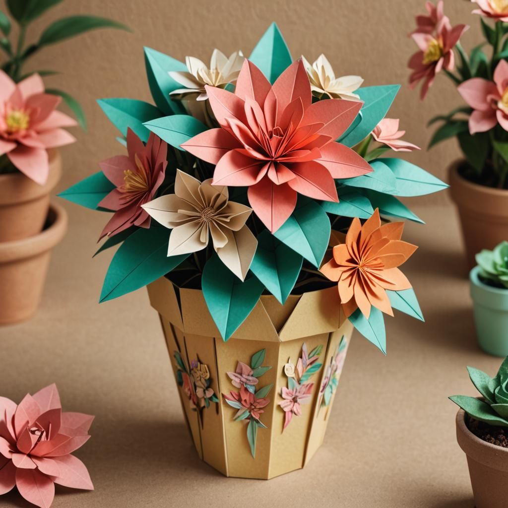 Ornate Flower Pot in Origami Style