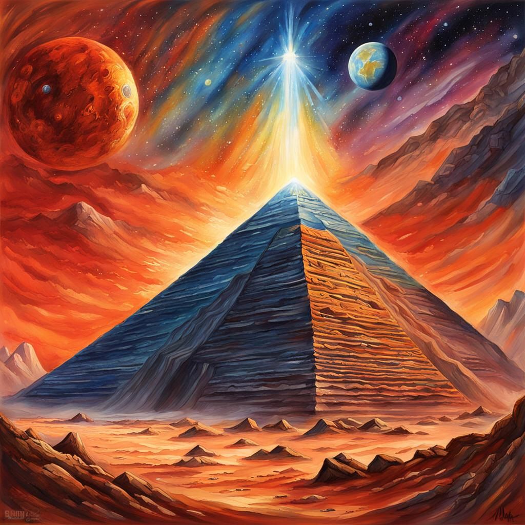 Pyramid and Stargate on Mars in Gouache Style