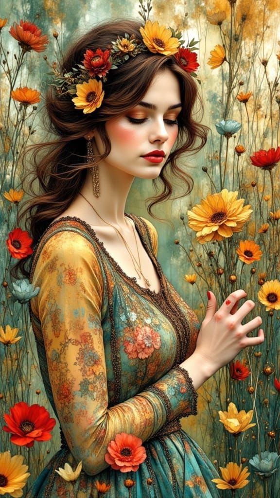 Art Nouveau Portrait of Woman in Sunny Park