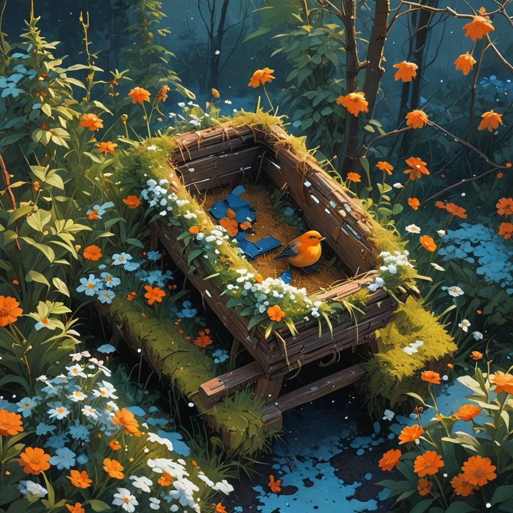 Golden Manger Scene in Fantasy Realism Style