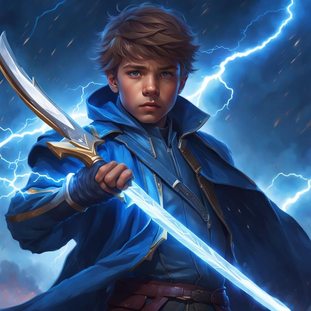 Boy with Lightning Sword and Powers: Hyperdetailed Portrait