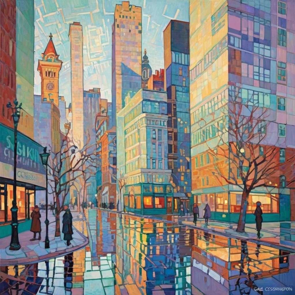 Abstract Cityscape with Geometric Forms