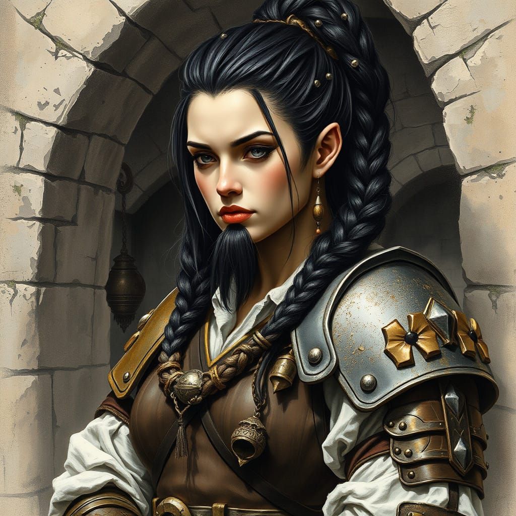 Dwarf Warrior Empress in Dark, Gritty Charcoal