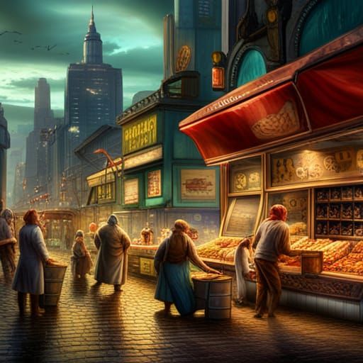Nighttime Animal Supermarket: Detailed Matte Painting