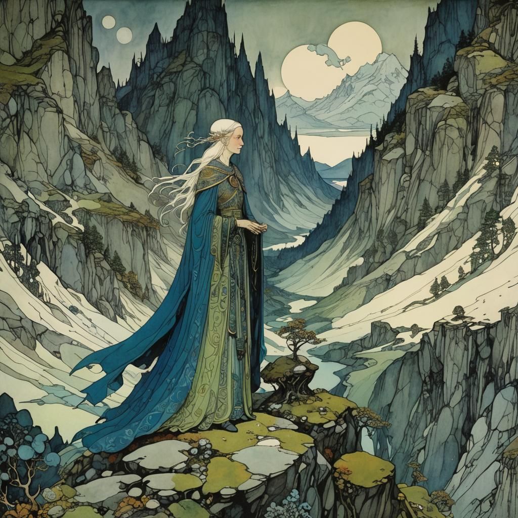 Elven Mother of Mountains: Golden Age Illustration