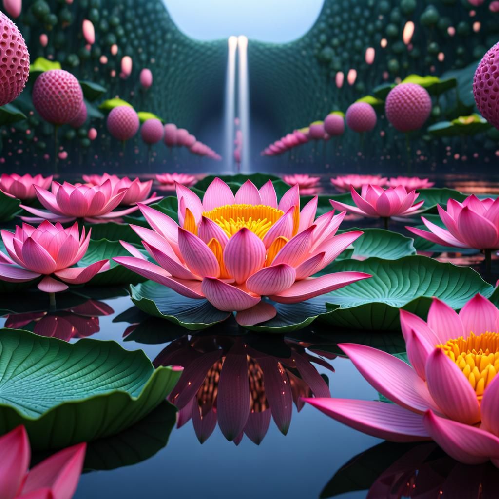 Trypophobic Lotus Flower in Detailed 3D Geometric Art
