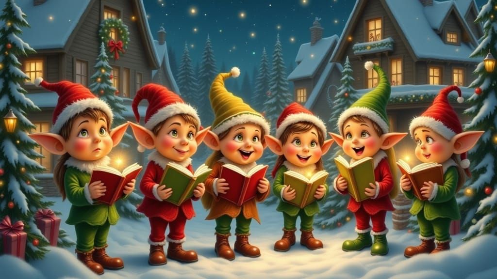 Christmas elves caroling