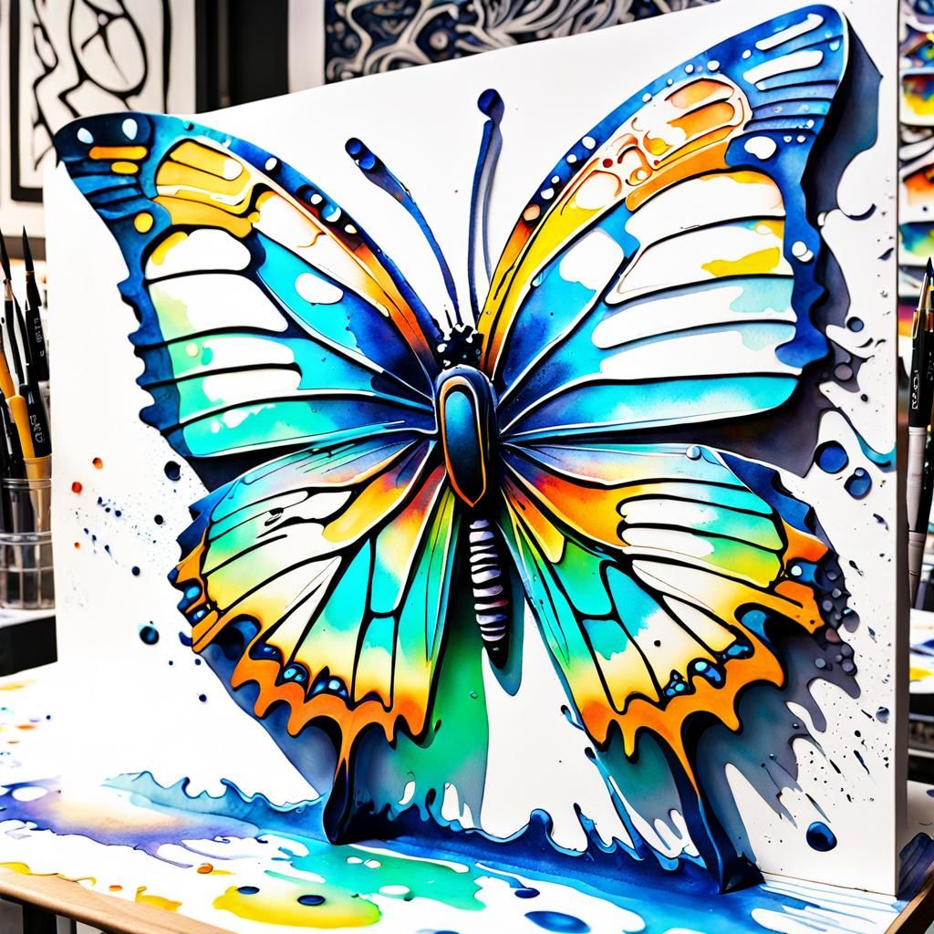 Butterfly in Prismatic Watercolor Street Art