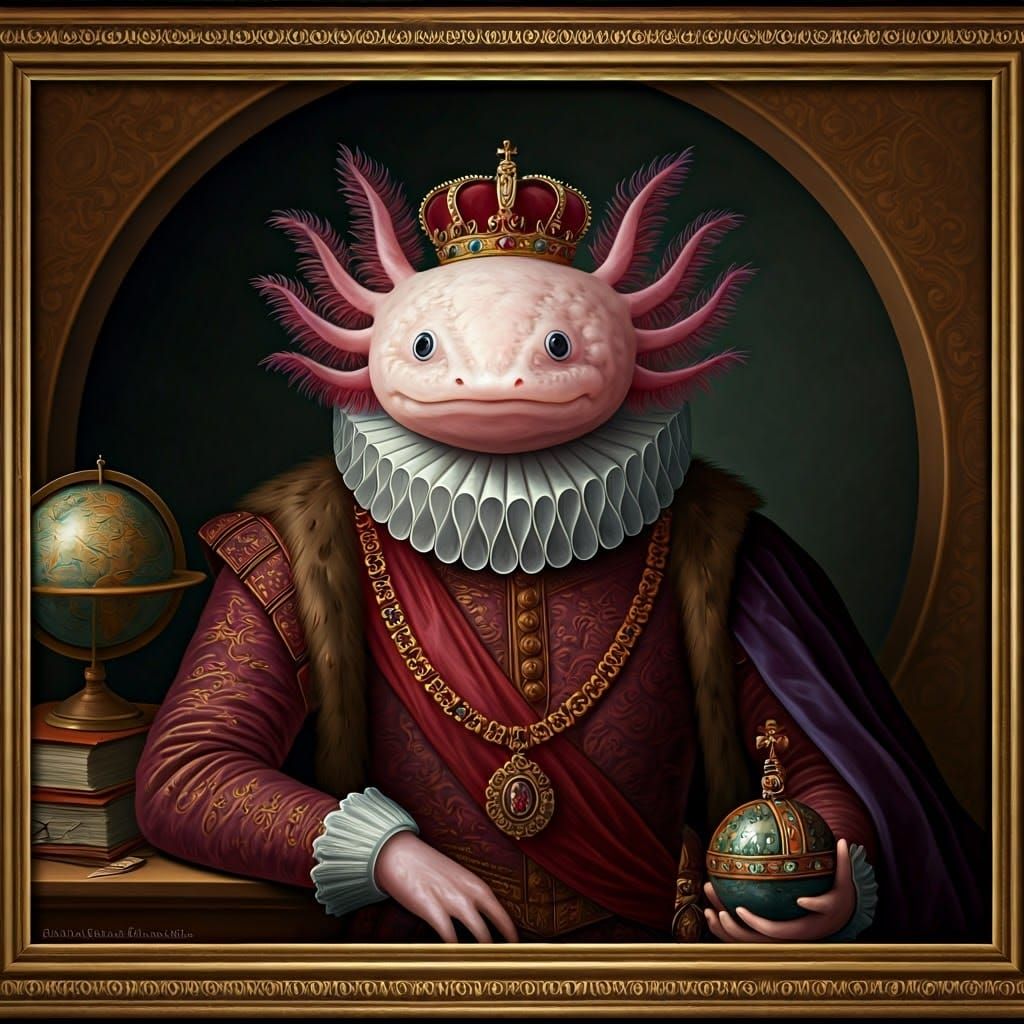 Renaissance Axolotl King in Majestic Regalia