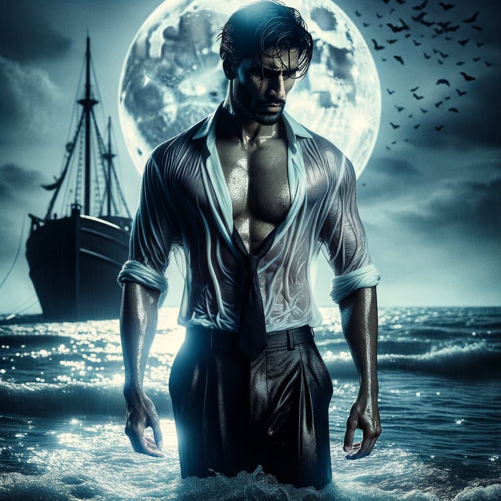 South Asian Man Under Silver Moonlight