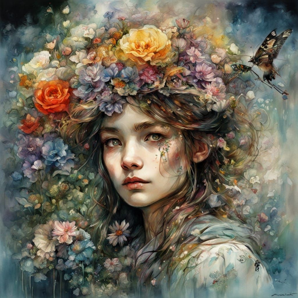 Vibrant Floral Scene in Whimsical Style