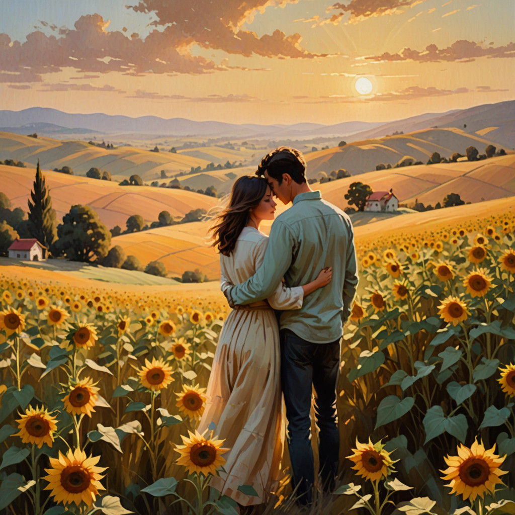 Warm Earthy Landscape Art of a Loving Couple