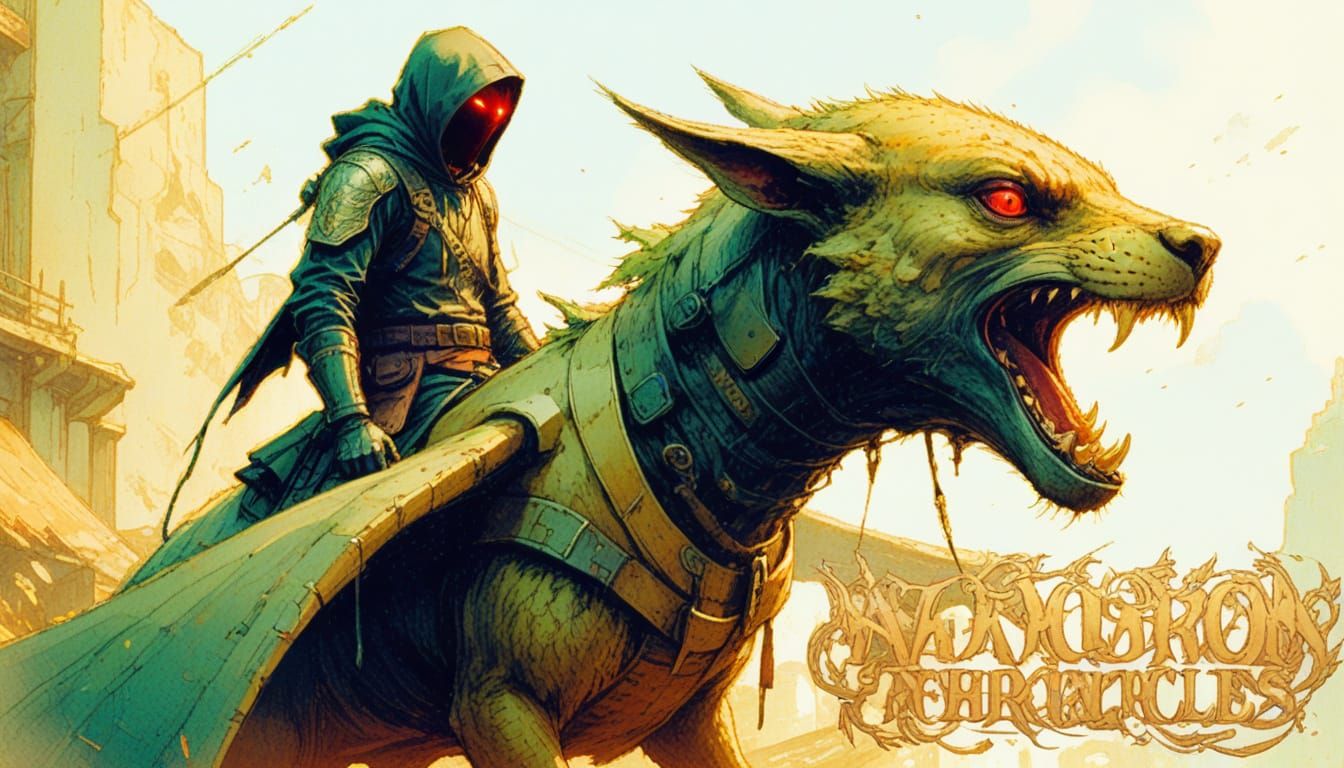 Mysterious Warrior Rides Cyberpunk Squirrel