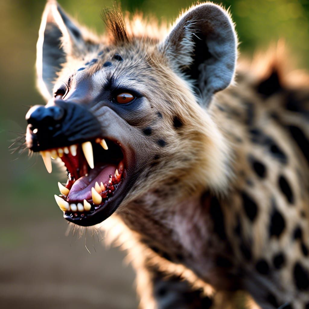 Realistic Hyena Portrait with Sharp Teeth