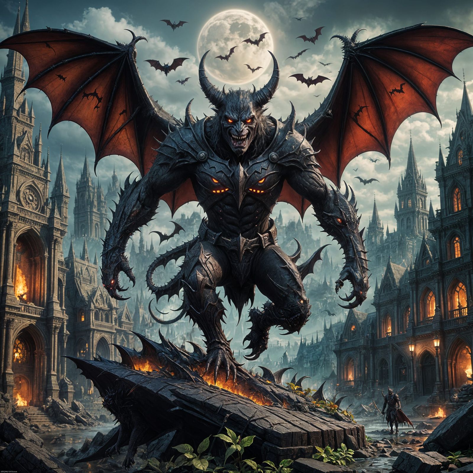 Ethereal Demon Bat in Vibrant Fantasy Landscape