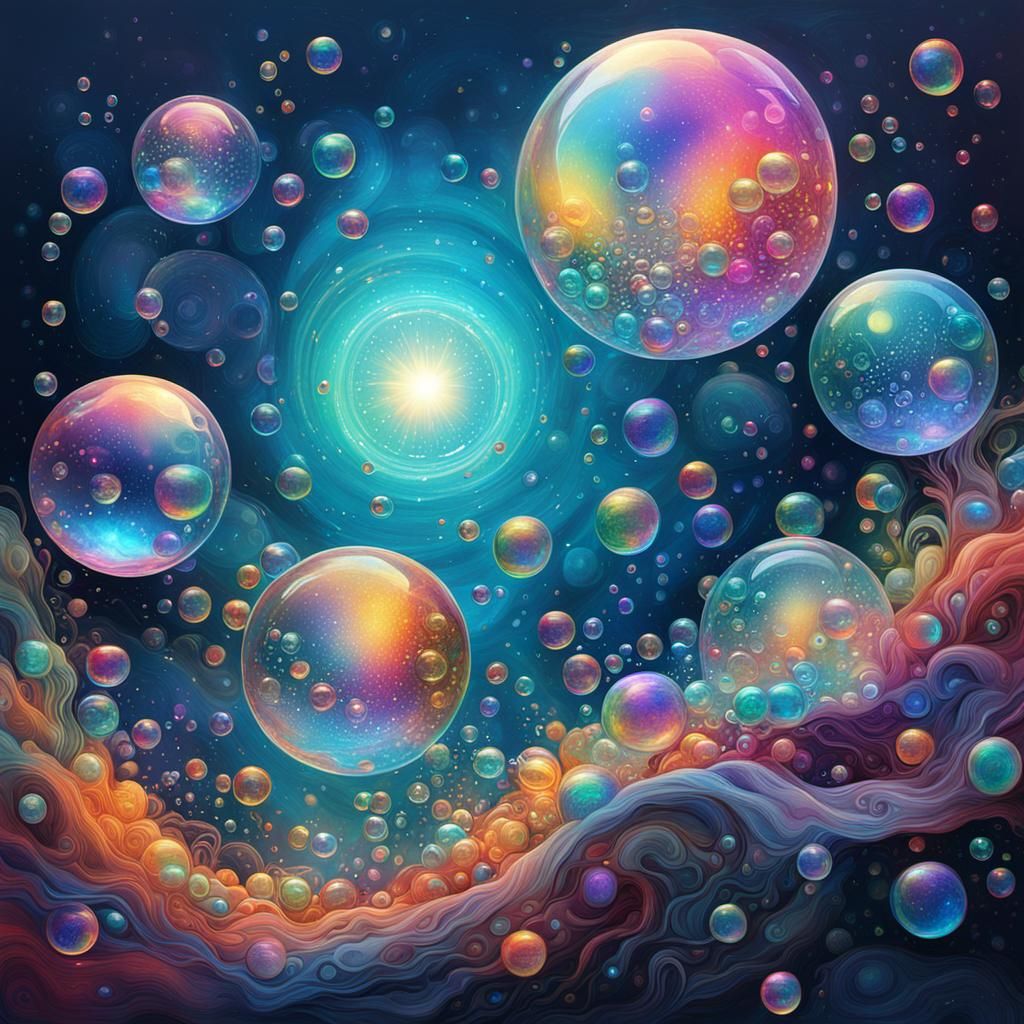 Holographic Iridescent Bubbles in Mixed Media Style