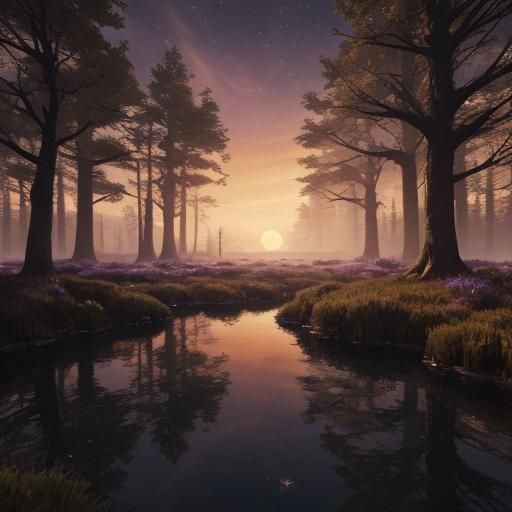 Serene River at Sunset: Fantasy Matte Painting