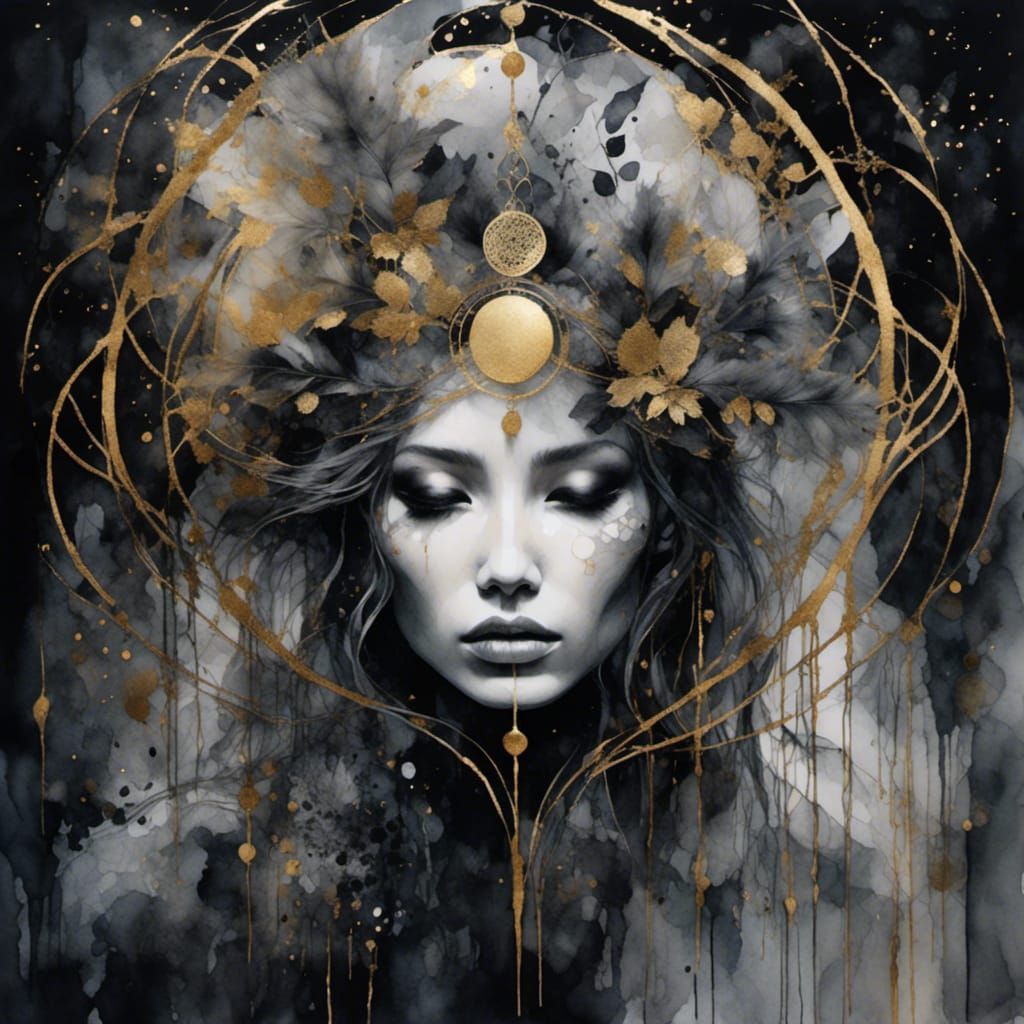 Monochrome Fairy Portrait with Golden Details