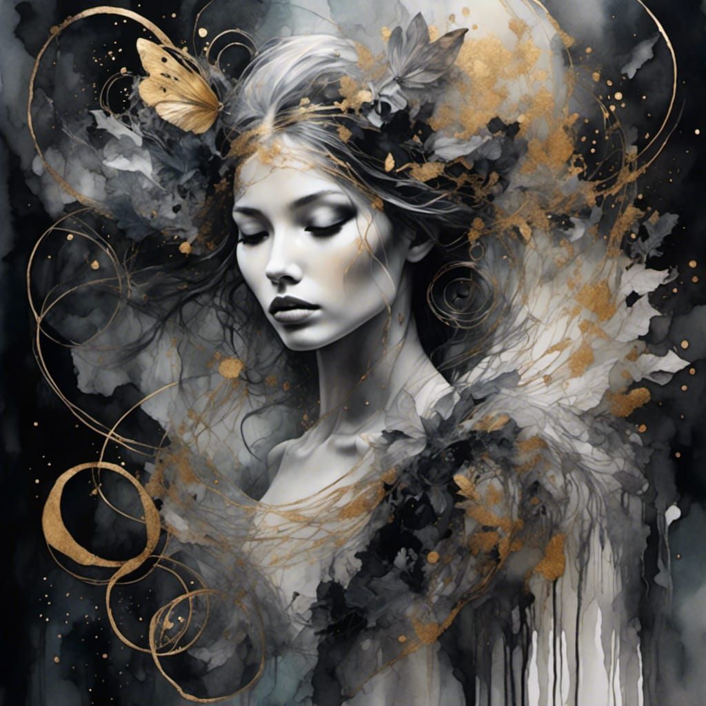 Monochrome Fairy Portrait with Golden Details